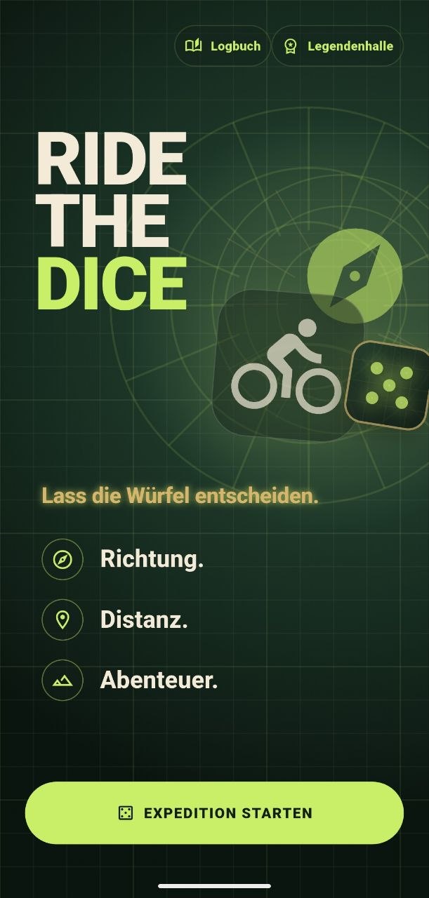 Ride the Dice Startbildschirm mit Expeditionsbutton